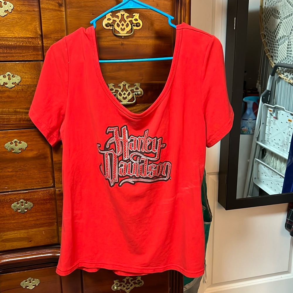 Red Harley Davidson laced back top